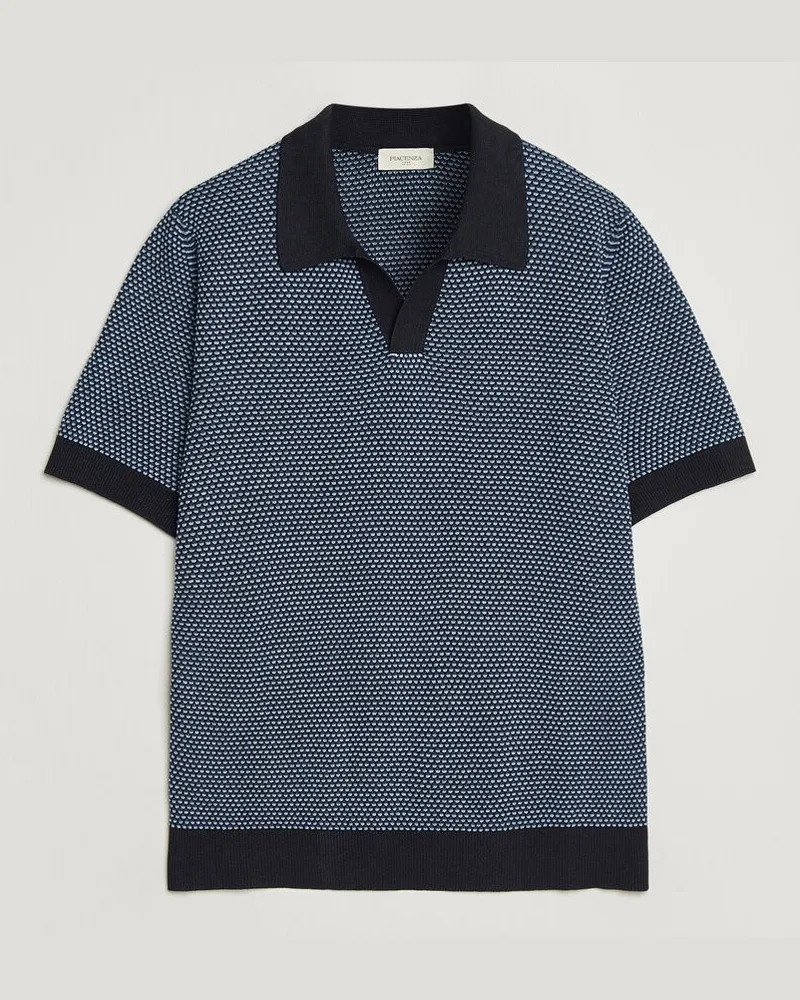 Piacenza Cashmere Silk/Linen Honeycomb Knitted Polo Navy Blau