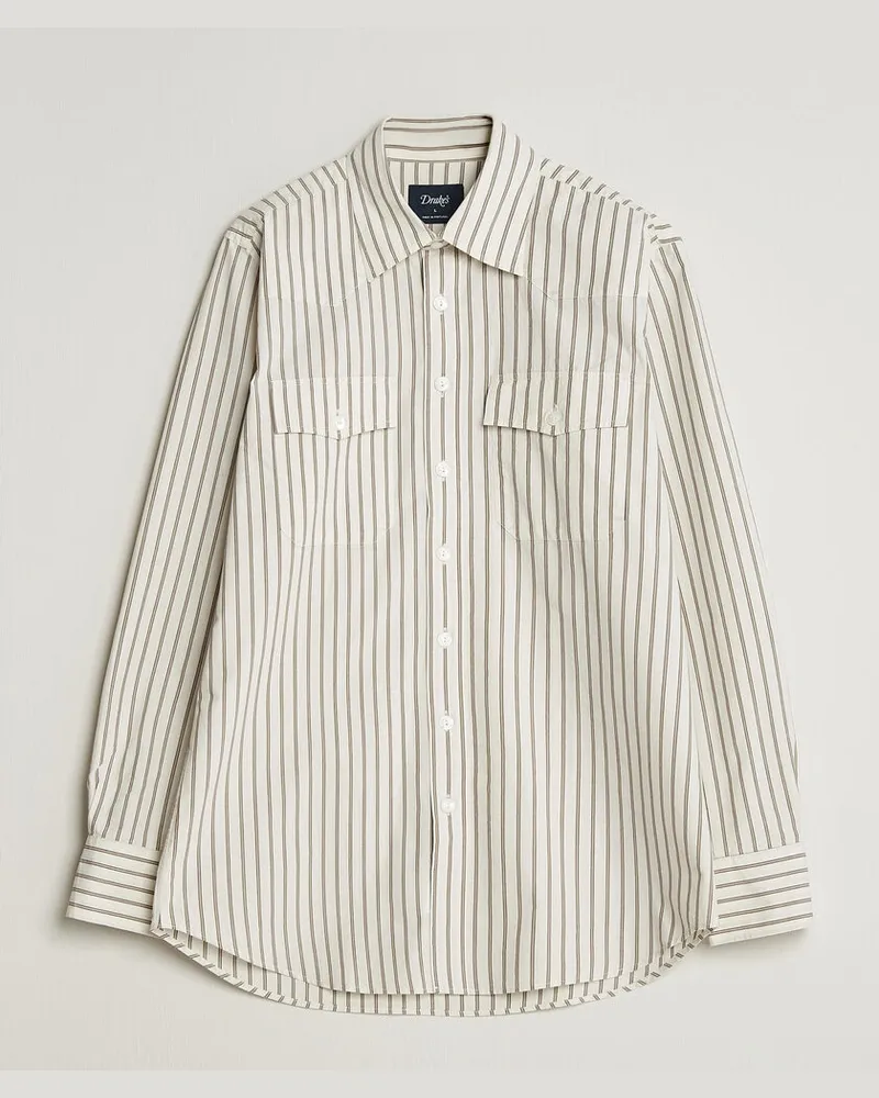 Drake's Drake Striped Western Shirt White Weiß