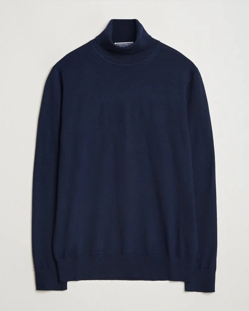 Charles Tyrwhitt Pure Merino Roll Neck Jumper Navy Blau