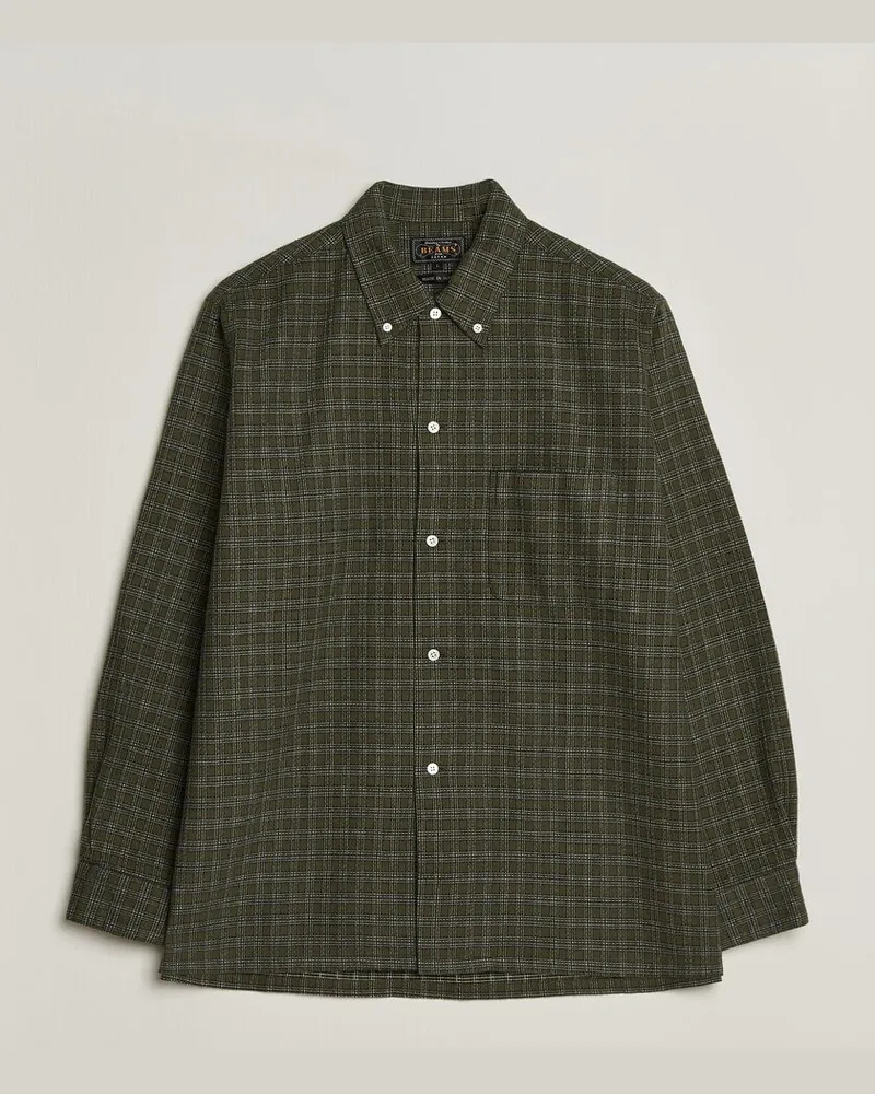 Beams Plus Dobby Plaid Button Down Shirt Dark Green Grün