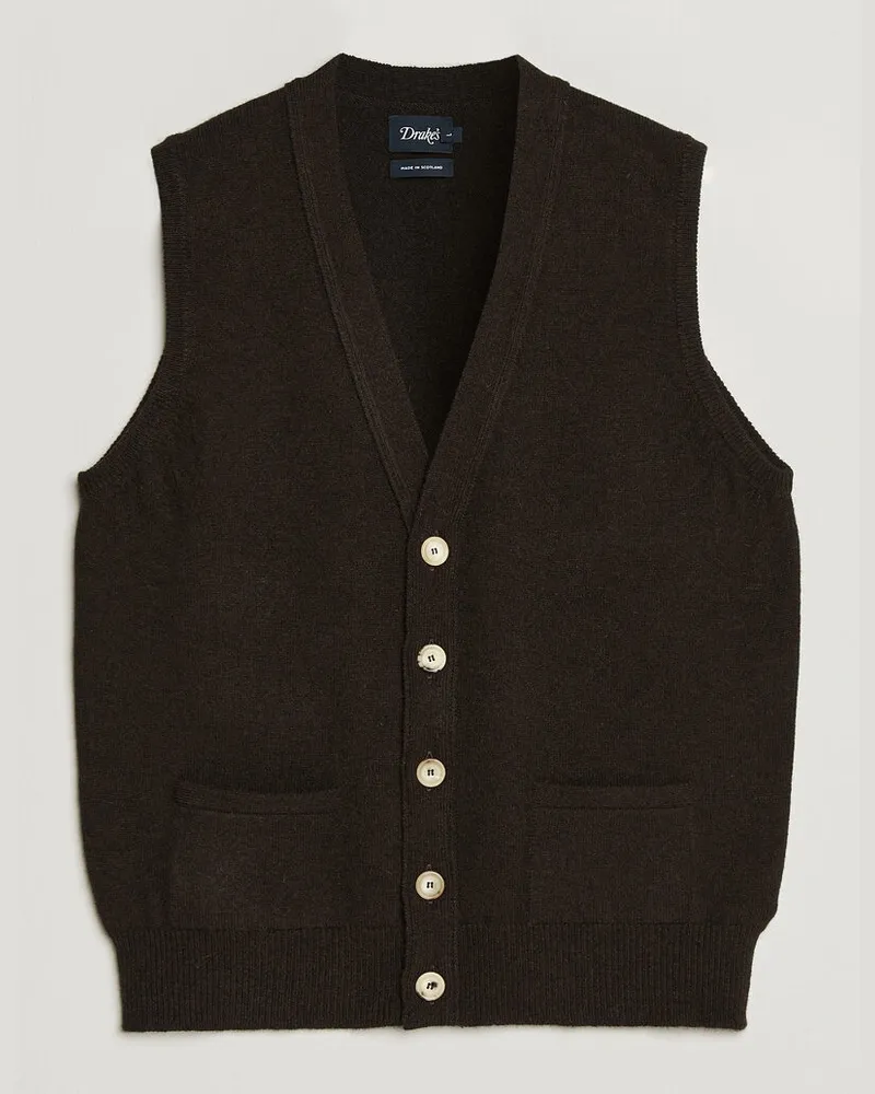 Drake's Drake Lambswool Vest Cardigan Dark Brown Braun