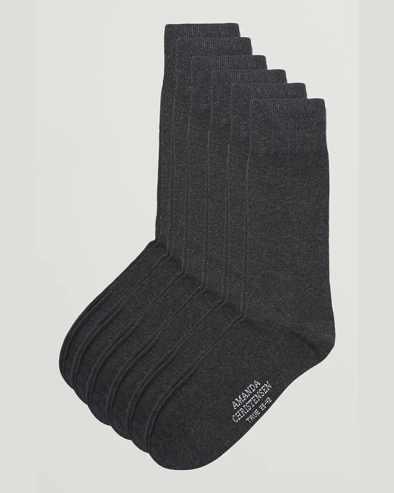 Amanda Christensen 6-Pack True Cotton Socks Antrachite Melange Grau