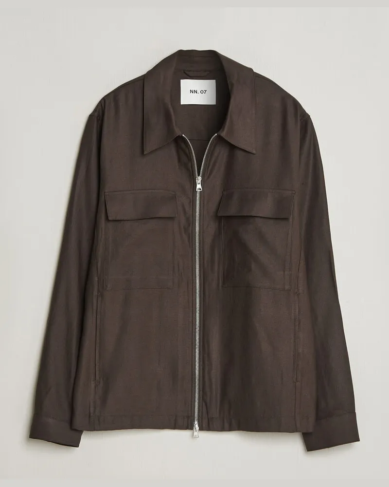 NN 07 Alban Linen/Viscose Overshirt Deep Truffle Braun