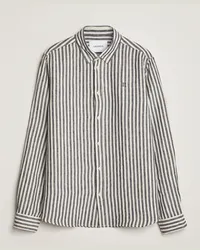 LES DEUX Kristian Striped Leinen Button Down Shirt Ivory/Navy Weiß