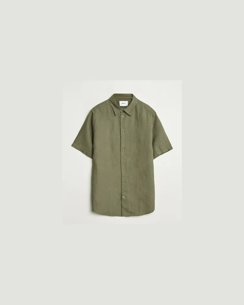 NN 07 Enzo Linen Short Sleeve Shirt Capers Green Grün