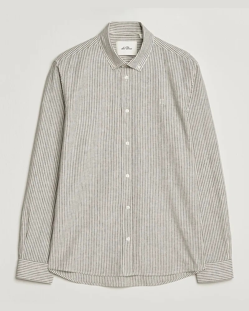 LES DEUX Konrad Striped Cotton/Linen Shirt Teak Brown Weiß