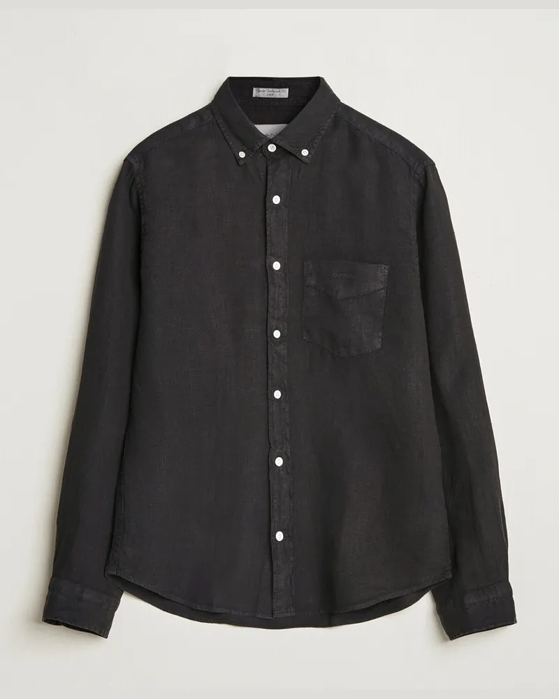 Gant Regular Fit Garment Dyed Linen Shirt Black Schwarz
