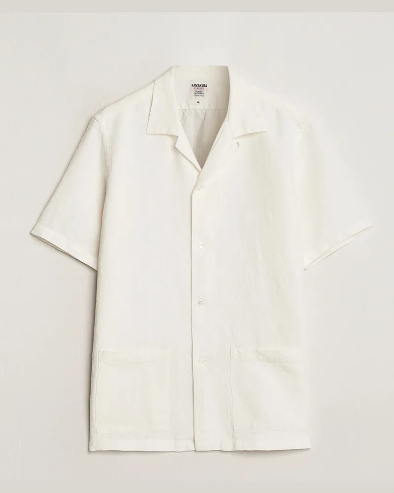 Kamakura Shirts Vintage Ivy Heavy Linen Beach Shirt White Weiß