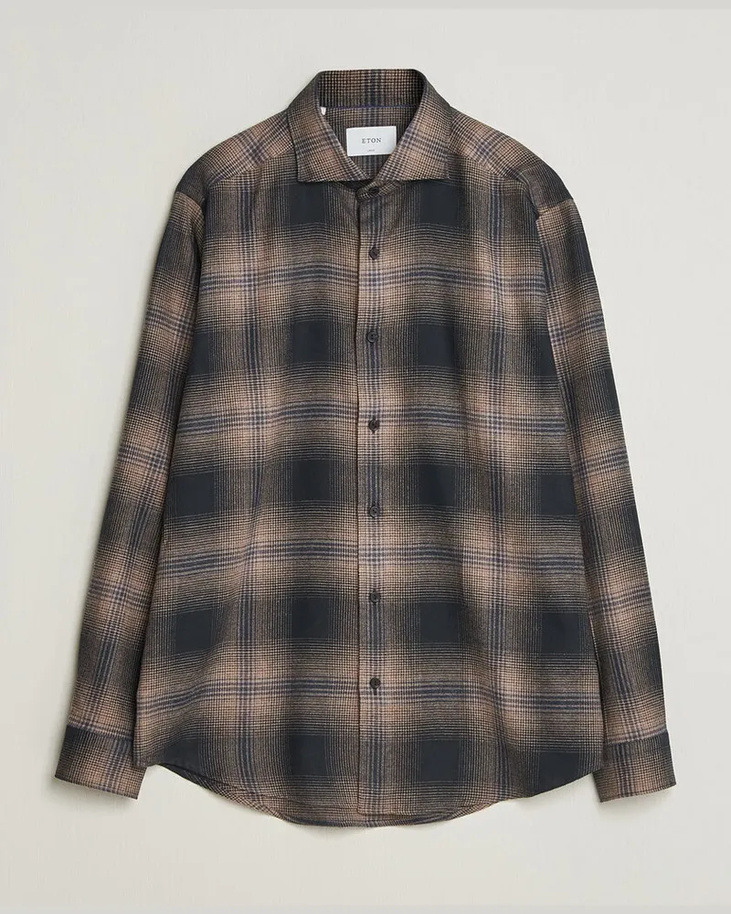 Eton Casual Fit Checked Flannel Shirt Navy Blue Blau