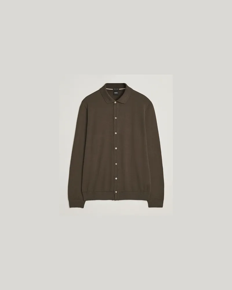 HUGO BOSS Helbert Wool Cardigan Open Green Grün