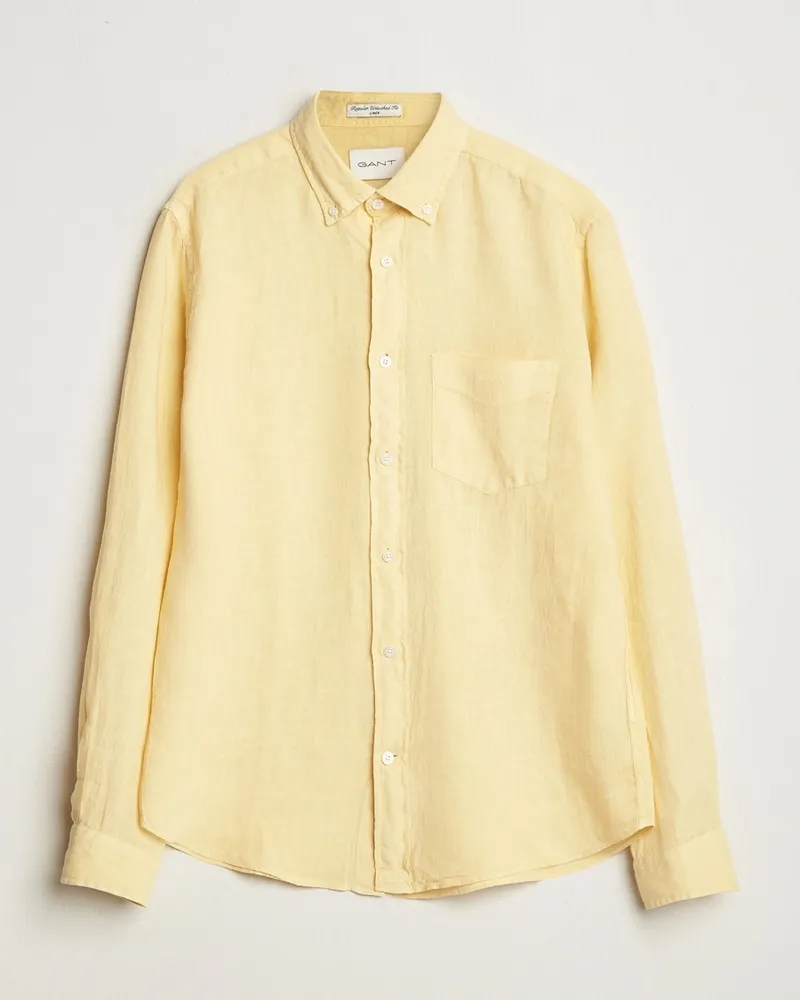 Gant Regular Fit Garment Dyed Linen Shirt Dusty Yellow Gelb