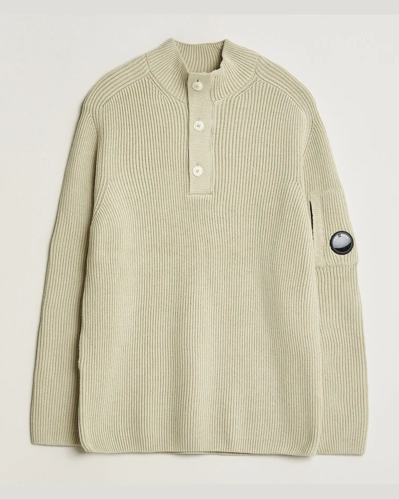 C.P. Company Full Rib Knitted Cotton Half Button Light Grey Grau