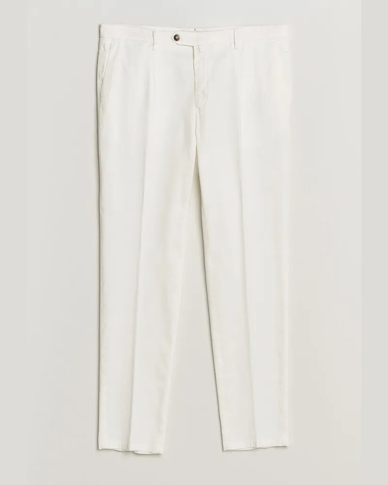 Briglia 1949 Pleated Linen Trousers Cream Weiß