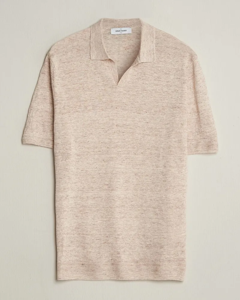 Gran Sasso Washed Knitted Linen Polo Beige Melange Beige