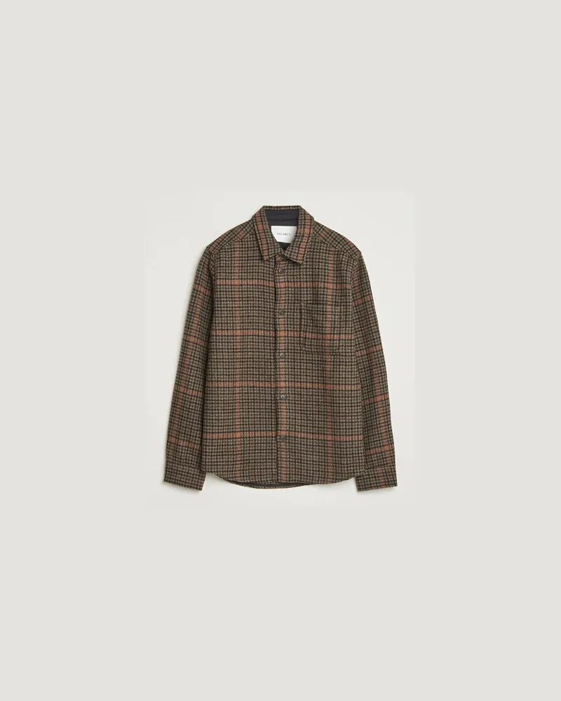 LES DEUX Kody Houndstooth Wool Overshirt Brown Braun