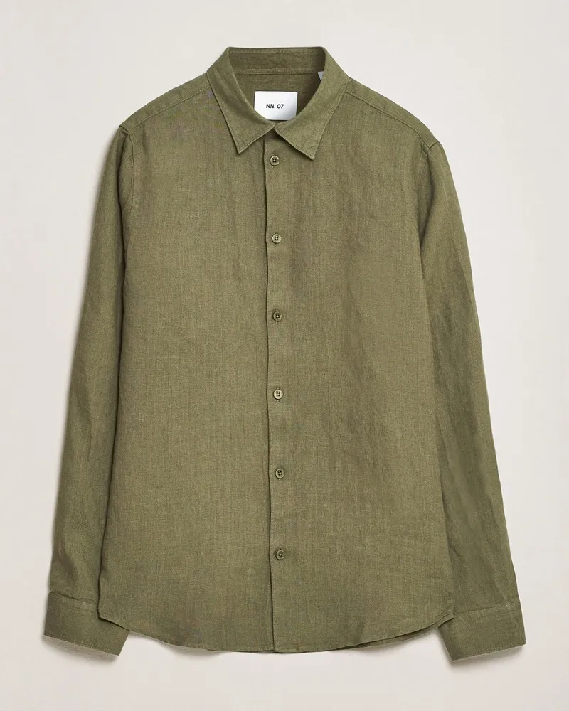 NN 07 Enzo Linen Shirt Capers Green Grün