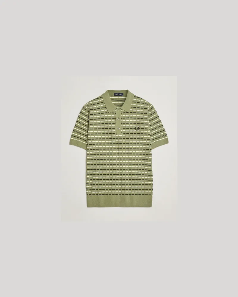Fred Perry Bouclé Ribbed Knitted Polo Olive Mint Grün