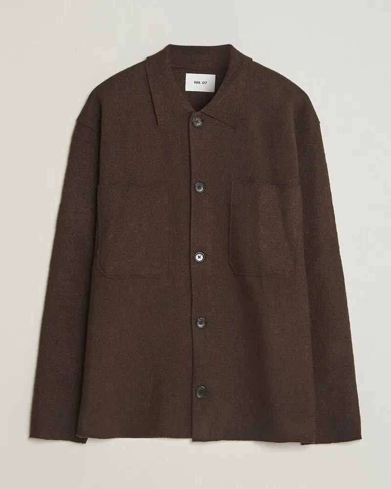 NN 07 Jonas Boiled Wool Cardigan Deep Truffle Braun