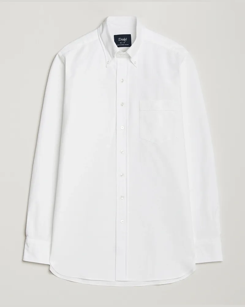 Drake's Button Down Oxford Shirt White Weiß