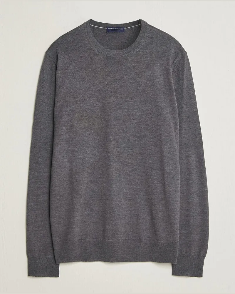 Charles Tyrwhitt Pure Merino Crew Neck Jumper Grey Grau
