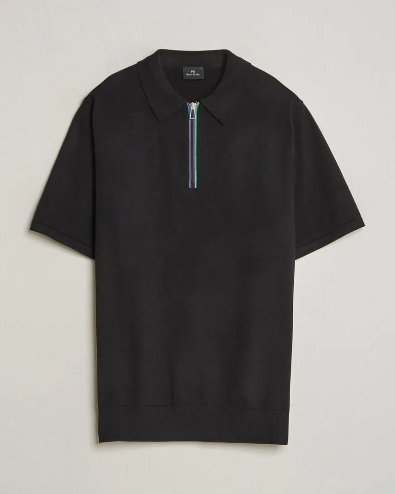 Paul Smith Cotton Knitted Half Zip Polo Black Schwarz