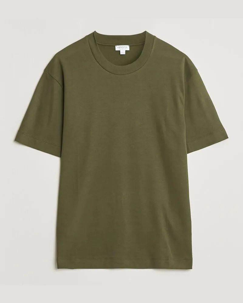 Sunspel Heavy Weight Supima Cotton T-Shirt Deep Olive Grün
