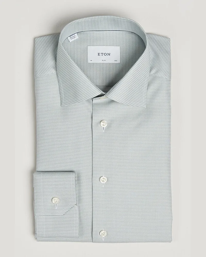 Eton Slim Fit Signature Twill Houndstooth Shirt Light Green Grün