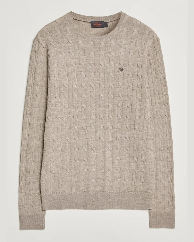 Morris Merino Cable O-Neck Khaki Beige