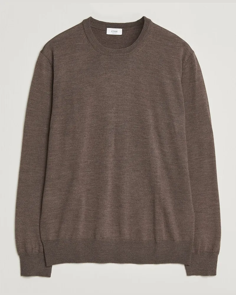Eton Merino Wool Knitted Crew Neck Dark Brown Braun