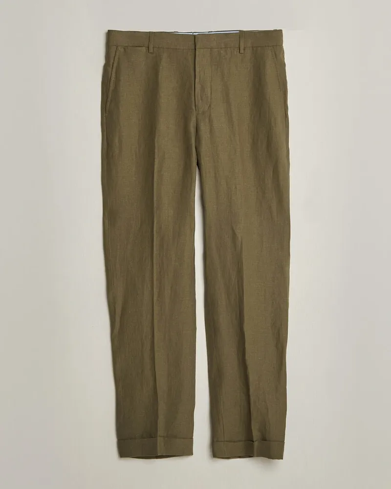 Ralph Lauren Linen Pleated Trousers Basic Olive Grün