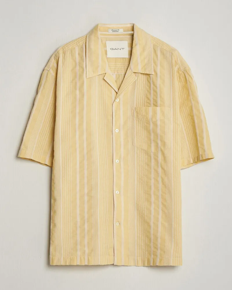 Gant Relaxed Fit Seersucker Camp Collar Shirt Light Mustard Yellow Gelb