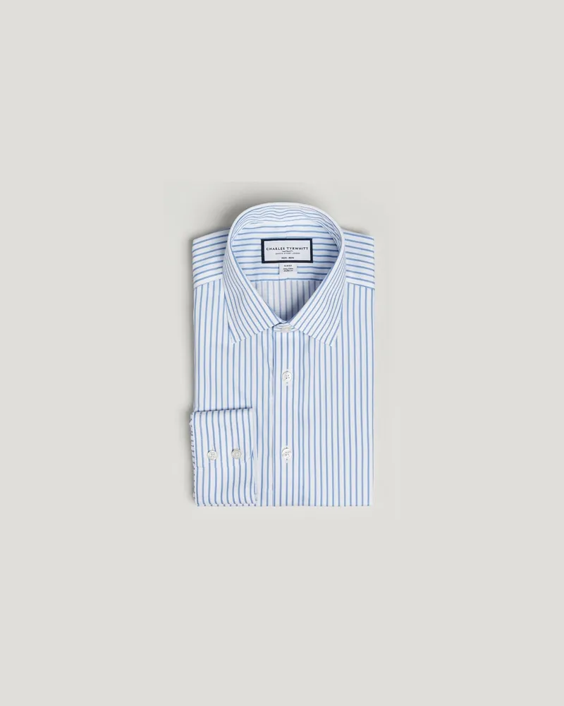 Charles Tyrwhitt Slim Fit Non Iron Striped Twill Cut Away Shirt White Weiß