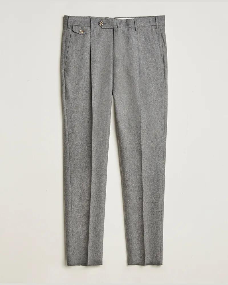 Pantaloni Torino Slim Fit Pleated Wool/Cashmere Trousers Grey Melange Grau