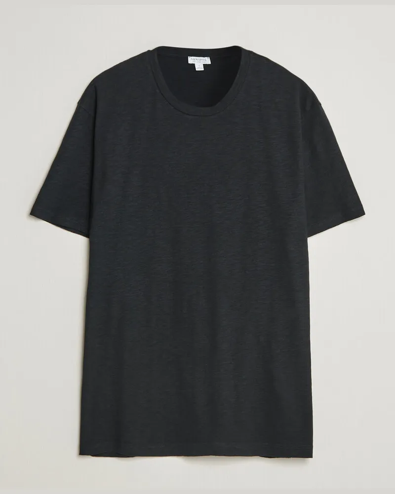 Sunspel Pima Cotton/Linen T-Shirt Black Schwarz