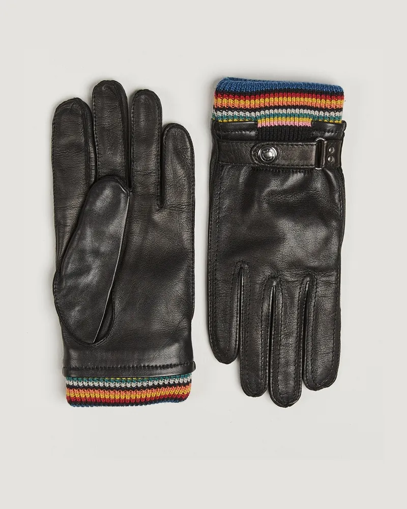 Paul Smith Signature Stripe Cuff Leather Glove Black Schwarz