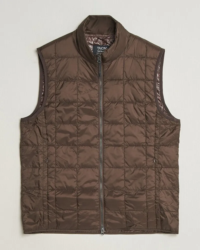 TAION High Neck Full Zip Lightweight Down Vest Dark Choco Braun