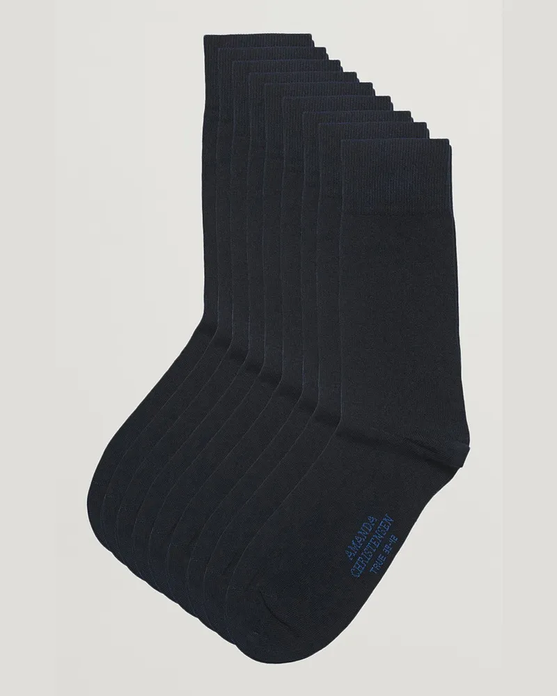 Amanda Christensen 9-Pack True Cotton Socks Dark Navy Blau