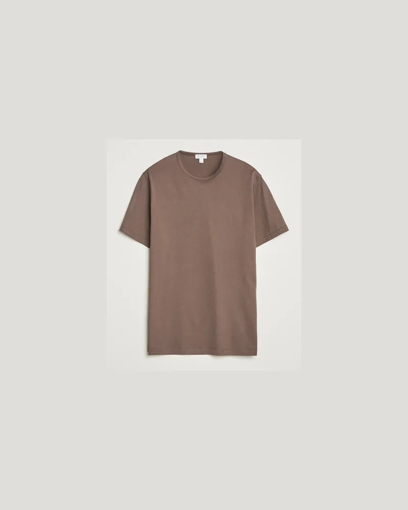 Sunspel Crew Neck Q82 Cotton T-Shirt Bark Braun