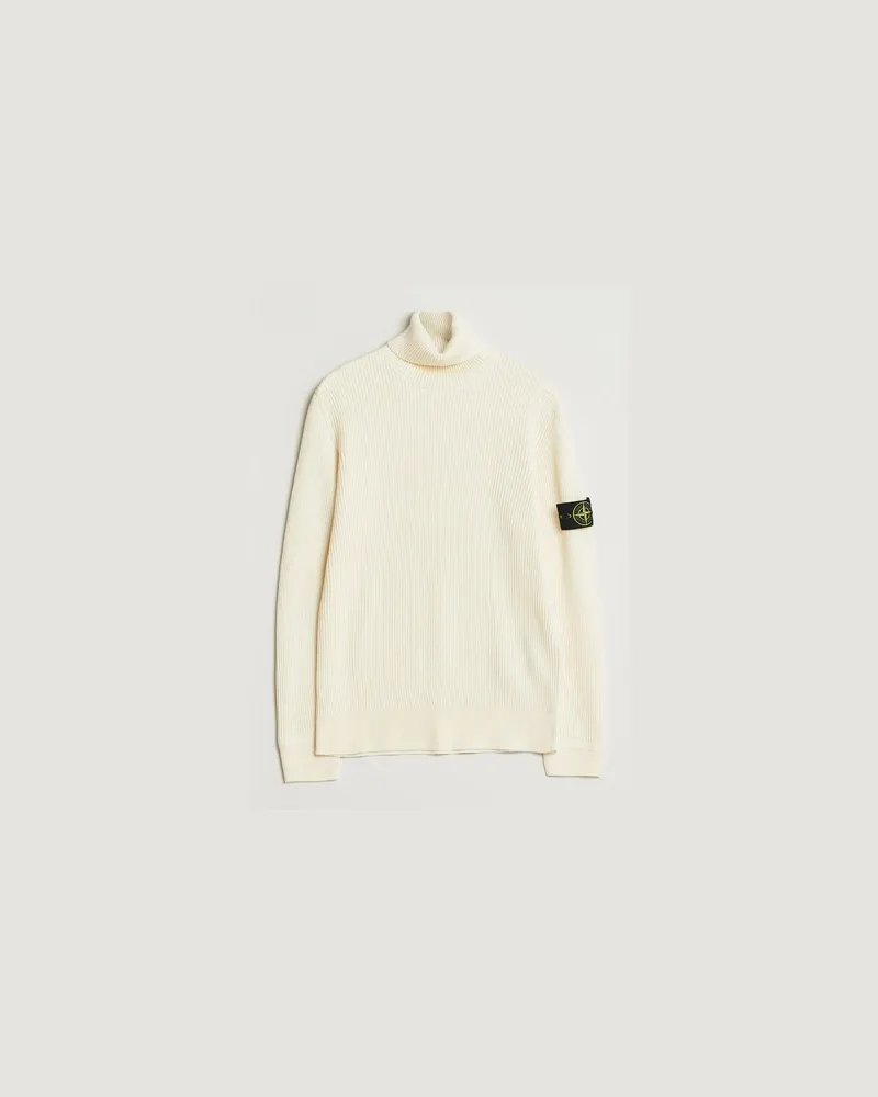 Stone Island Full Rib Wool Turtleneck Ivory Weiß