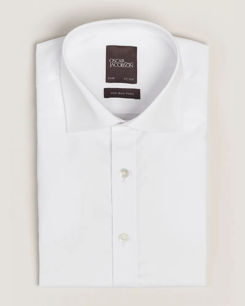 Oscar Jacobson Slim Fit Cut Away Non Iron Twill Optical White Weiß