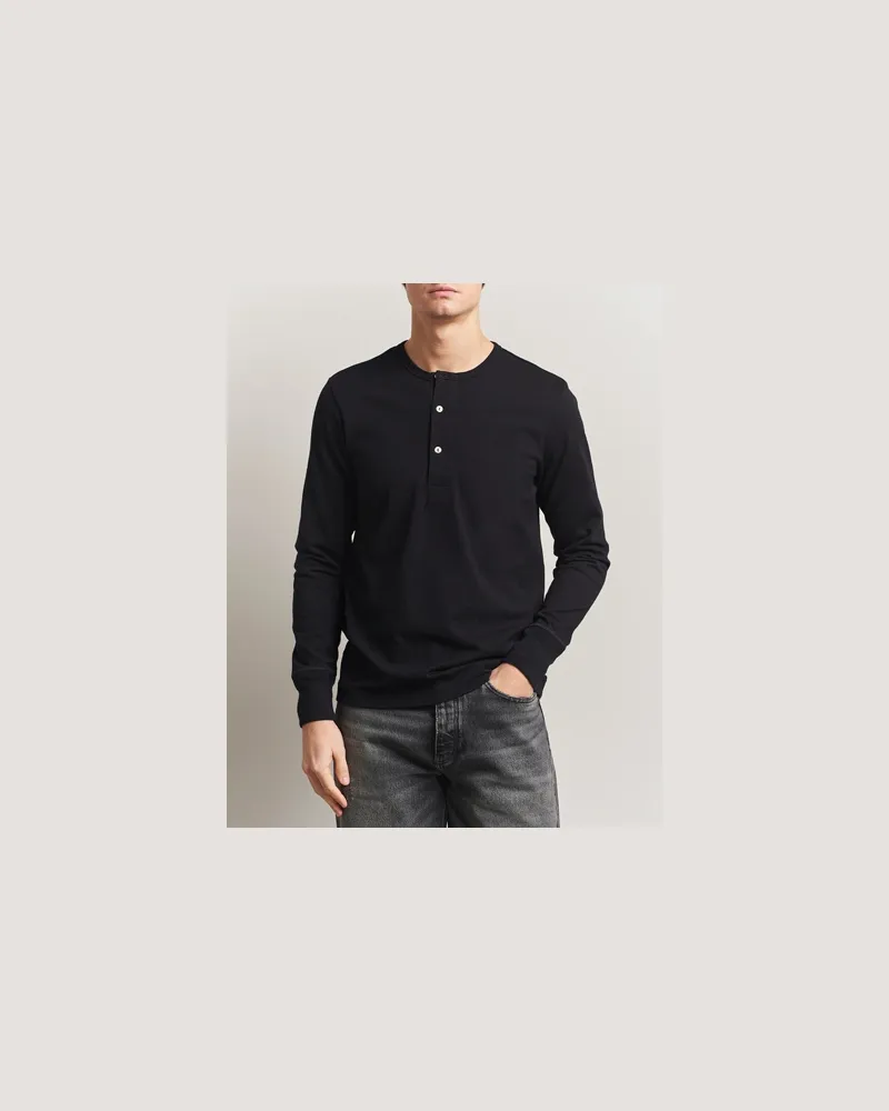 Merz b. Schwanen Classic Fit Sturdy Organic Cotton Henley Black Schwarz