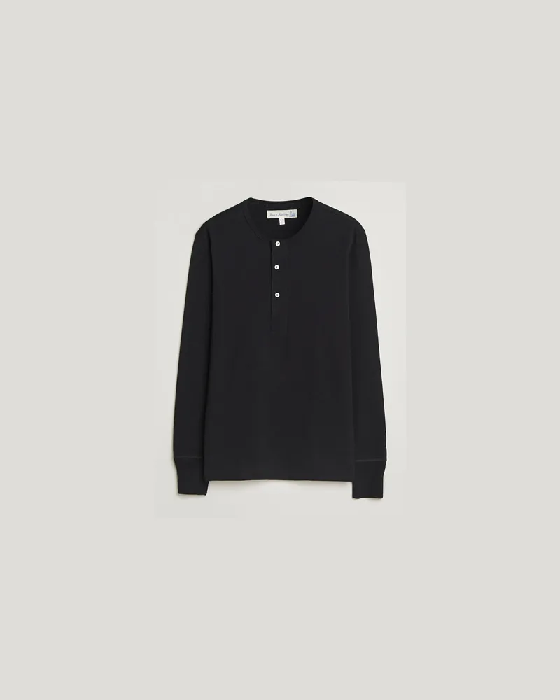 Merz b. Schwanen Classic Fit Sturdy Organic Cotton Henley Black Schwarz