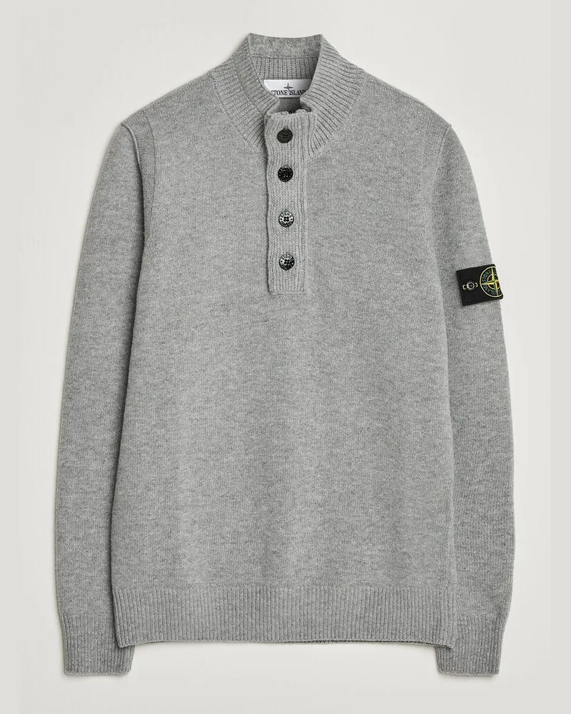 Stone Island Knitted Lambswool Half Button Zip Grey Melange Grau
