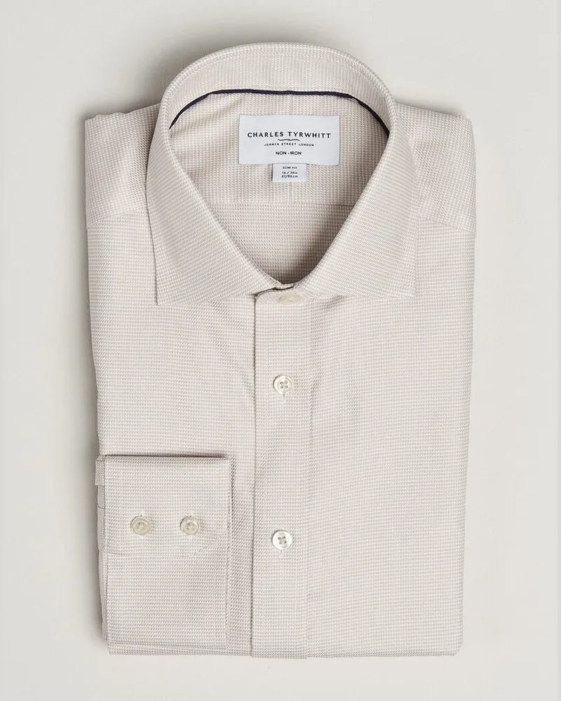Charles Tyrwhitt Slim Fit Non Iron Trafalgar Weave Shirt Stone Beige