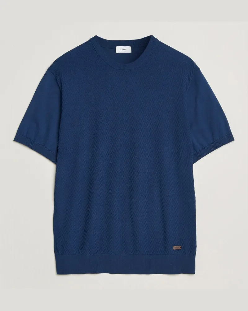 Eton Cotton Knitted Crew Neck T-Shirt Navy Blue Blau