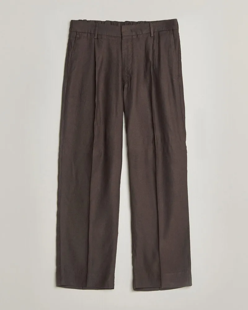 NN 07 Kay Linen/Viscose Drawstring Trousers Deep Truffle Braun