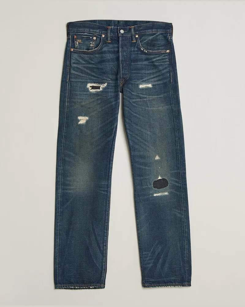 RRL Straight Leg Selvedge Jeans Hawley Wash Blau