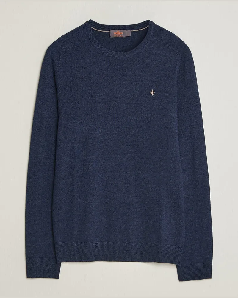 Morris Merino O-Neck Navy Blau