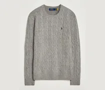 Wool/Cashmere Cable Crew Neck Fawn Grey Heather