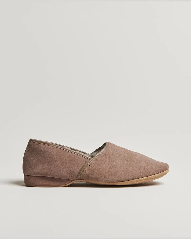 Derek Rose Crawford Sheepskin Suede Slippers Beige Beige